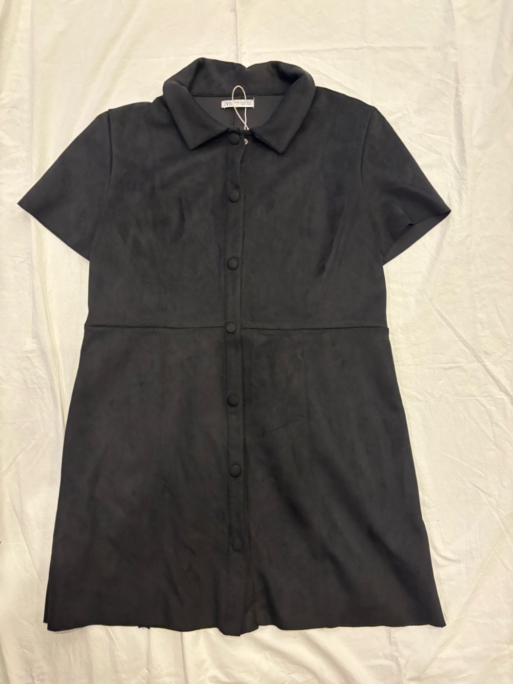 Zara Black Short-Sleeve Button-Front Mini Dress
